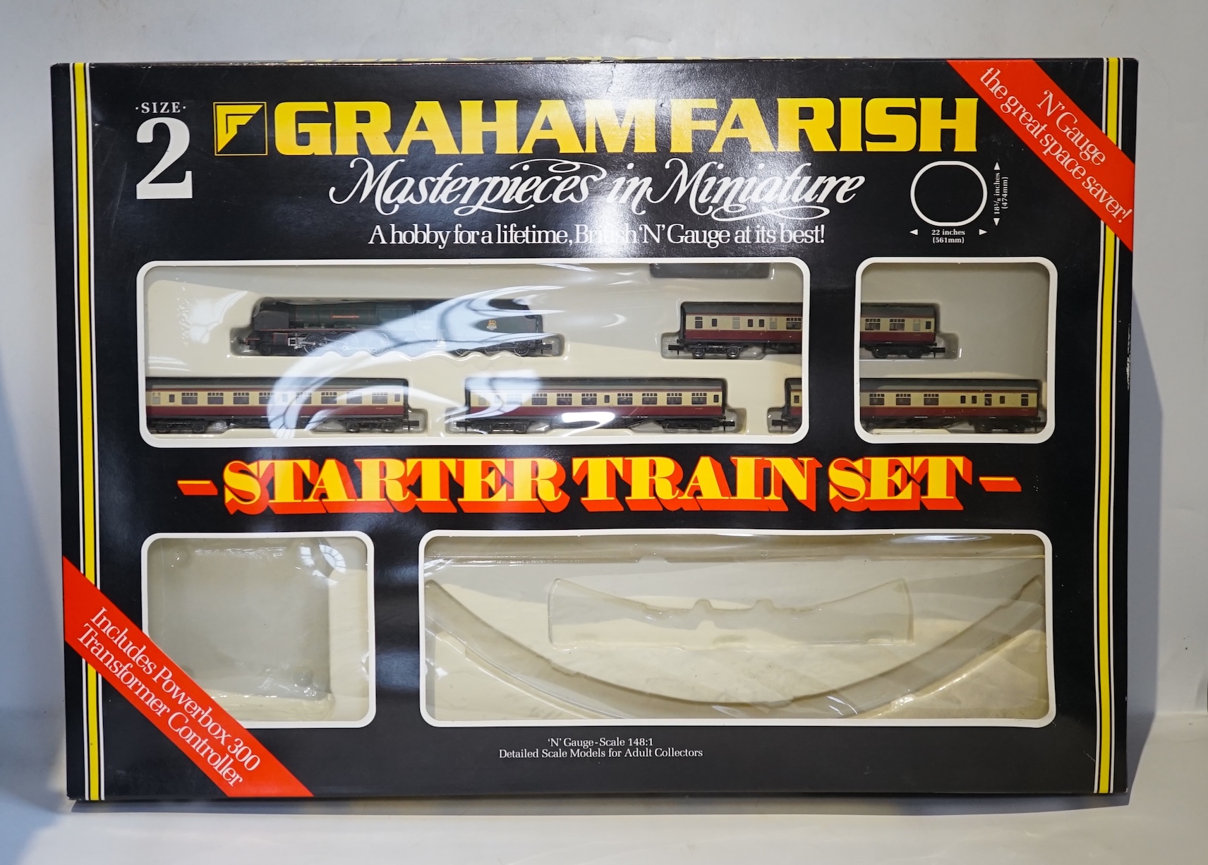 Four boxed Graham Farish N gauge railway train sets; a Royal Mail set, comprising a Class 47 diesel locomotive and three coaches (370-125), together with a Queen Elizabeth Golden Jubilee set comprising a Coronation Class